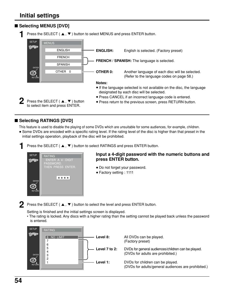 Initial settings | Panasonic TC 15LV1 User Manual | Page 54 / 64