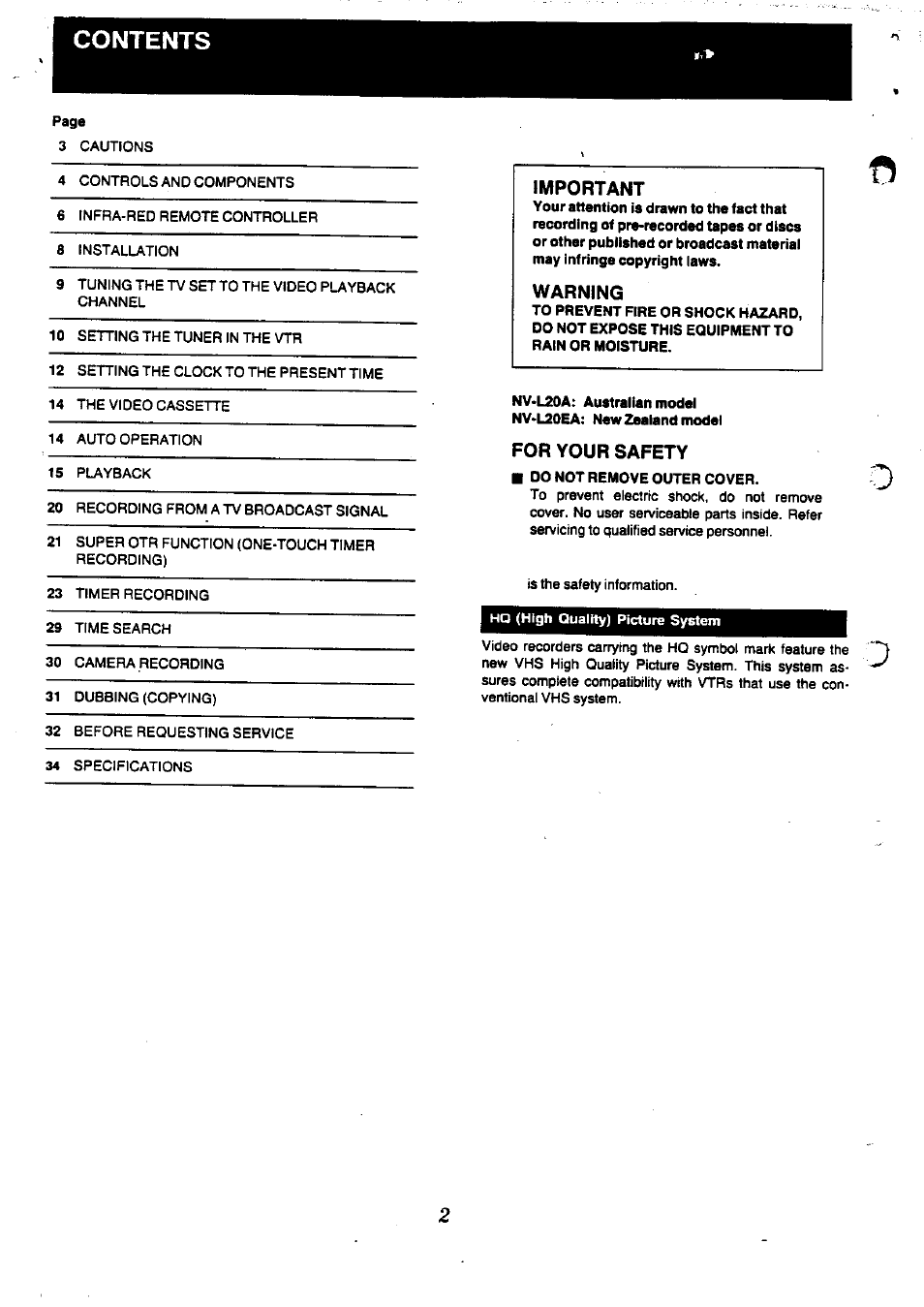 Panasonic NV-L20 User Manual | Page 2 / 35