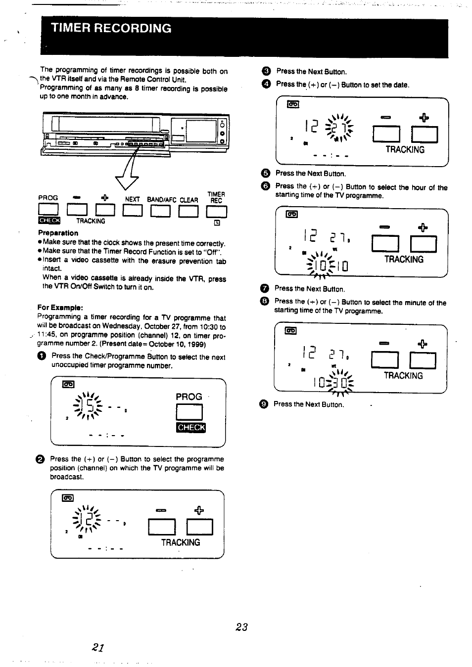 Timer recording, For example, Tracking | Panasonic NV-L20 User Manual | Page 23 / 35