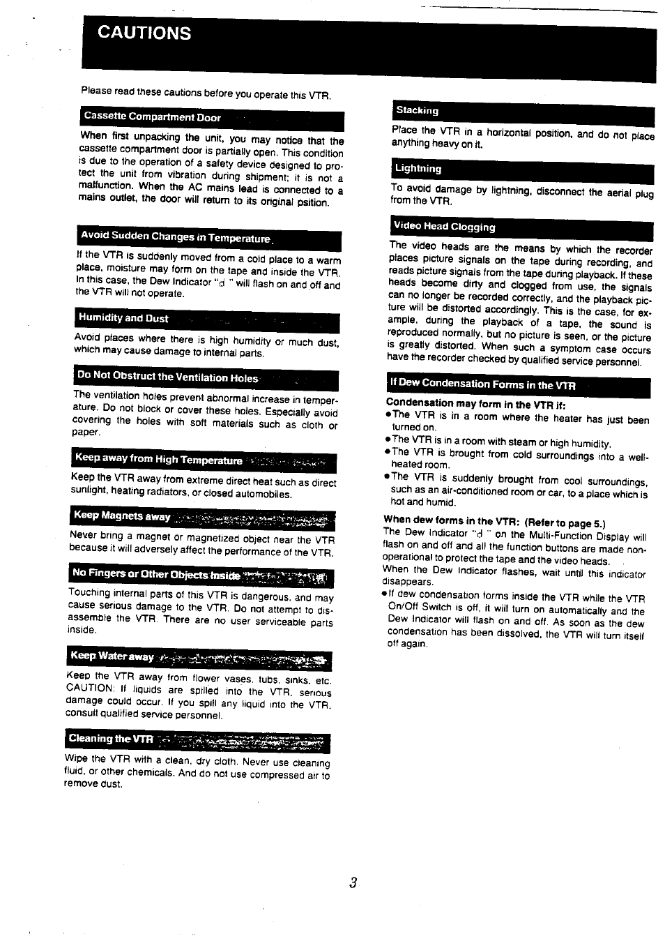 Cleaning the vtr | Panasonic NV-L20 User Manual | Page 3 / 35
