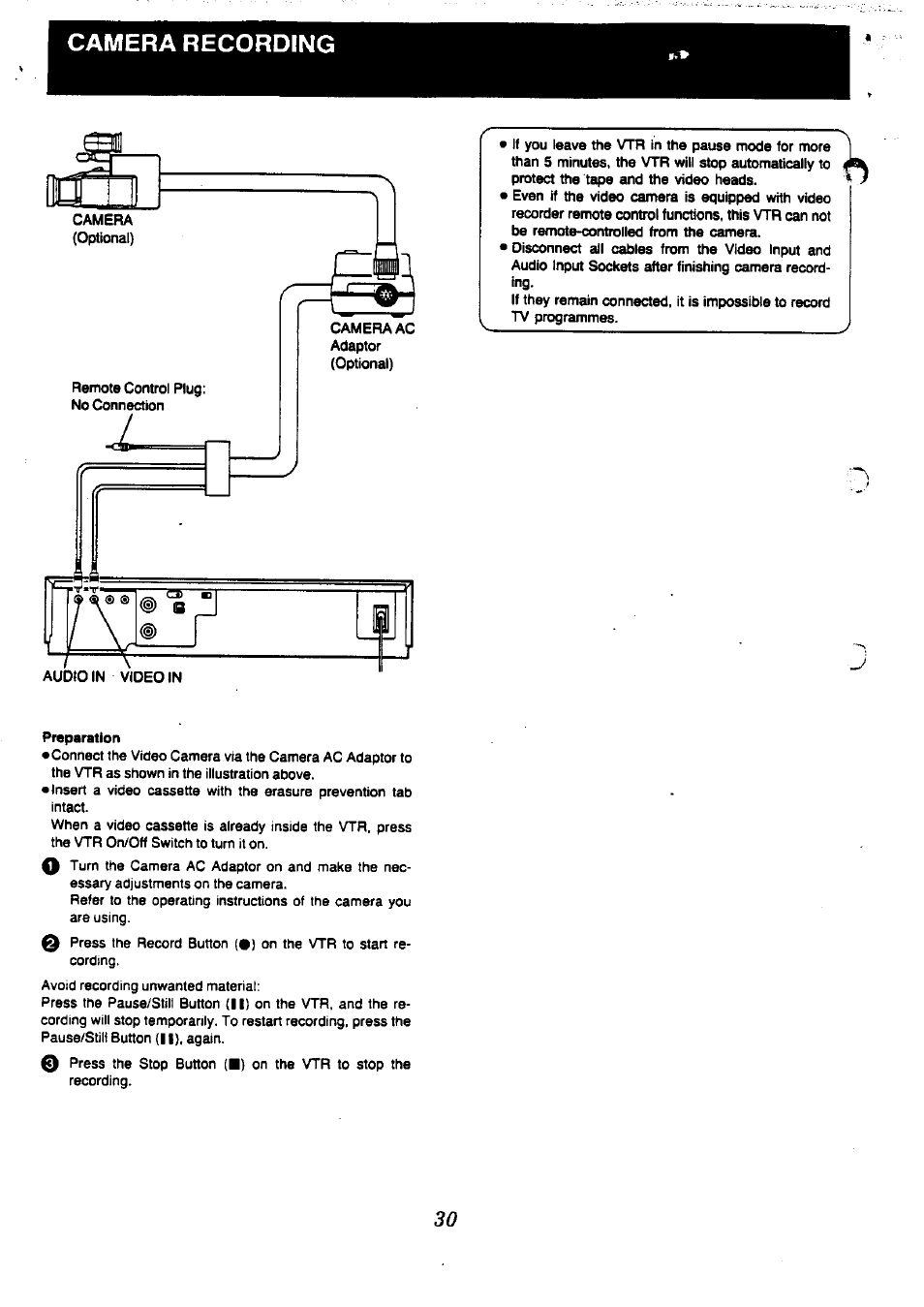 Camera recording | Panasonic NV-L20 User Manual | Page 30 / 35