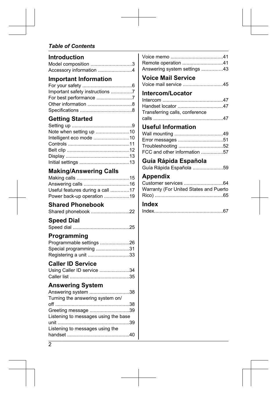 Panasonic KX-TG6645 User Manual | Page 2 / 68