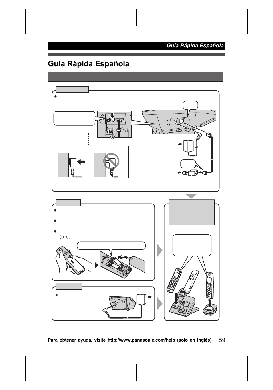 Guía rápida española, Instalación, Correcto incorrecto | Panasonic KX-TG6645 User Manual | Page 59 / 68