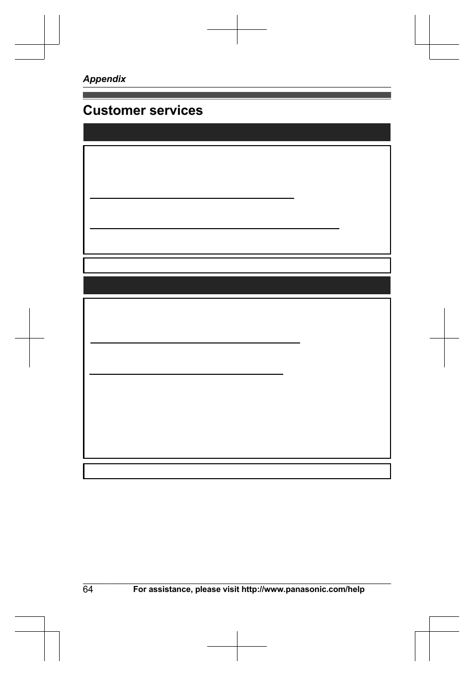 Appendix, Customer services | Panasonic KX-TG6645 User Manual | Page 64 / 68