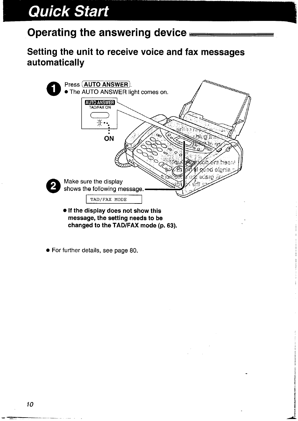 Operating the answering device, Quick start | Panasonic KX-FP121NZ User Manual | Page 10 / 124