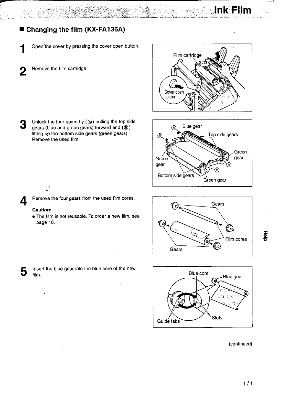 Changing the film (kx-fa136a), Jnk-film | Panasonic KX-FP121NZ User Manual | Page 111 / 124