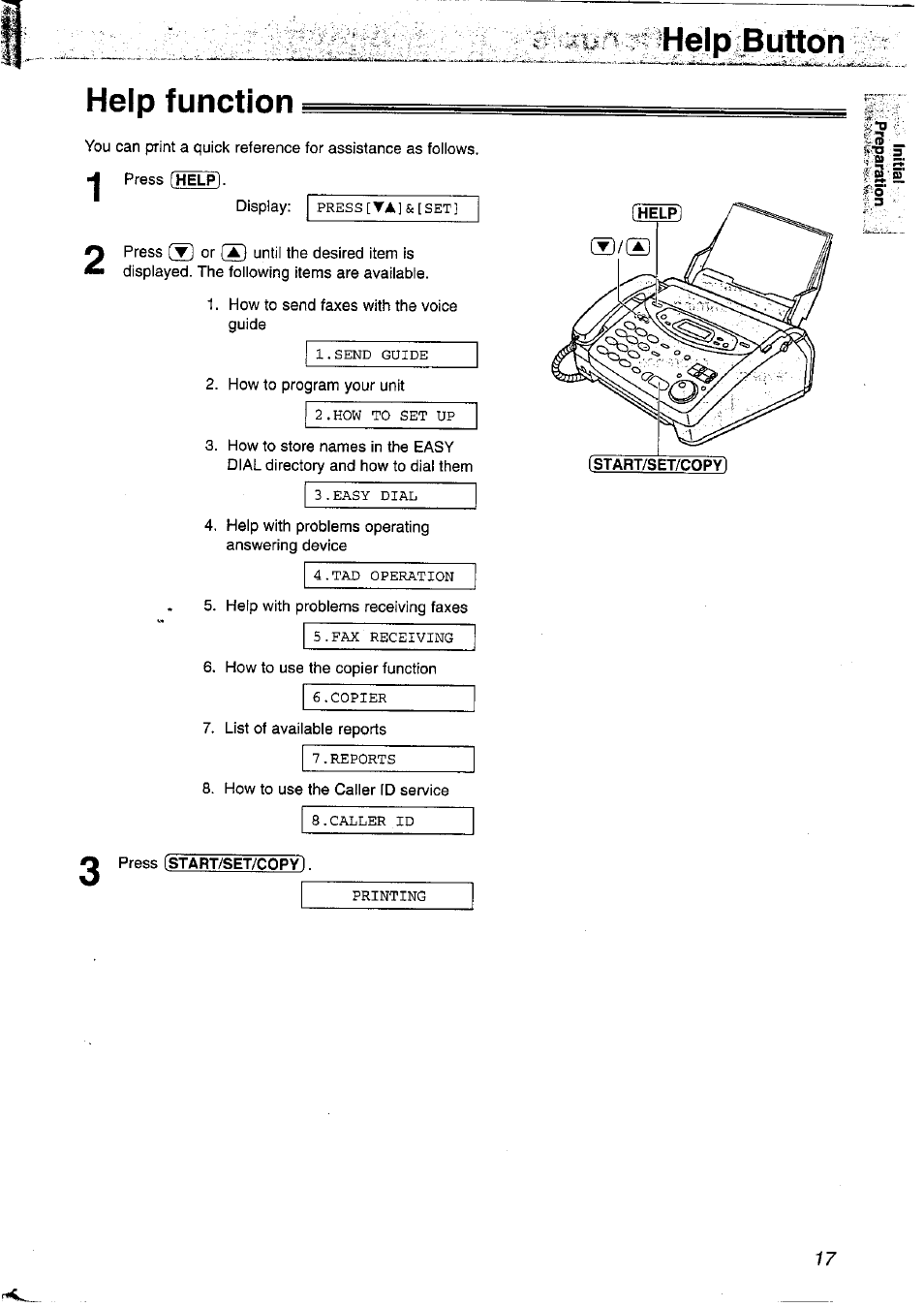Hejpputton, Help function, Hejpputton help function | Panasonic KX-FP121NZ User Manual | Page 17 / 124