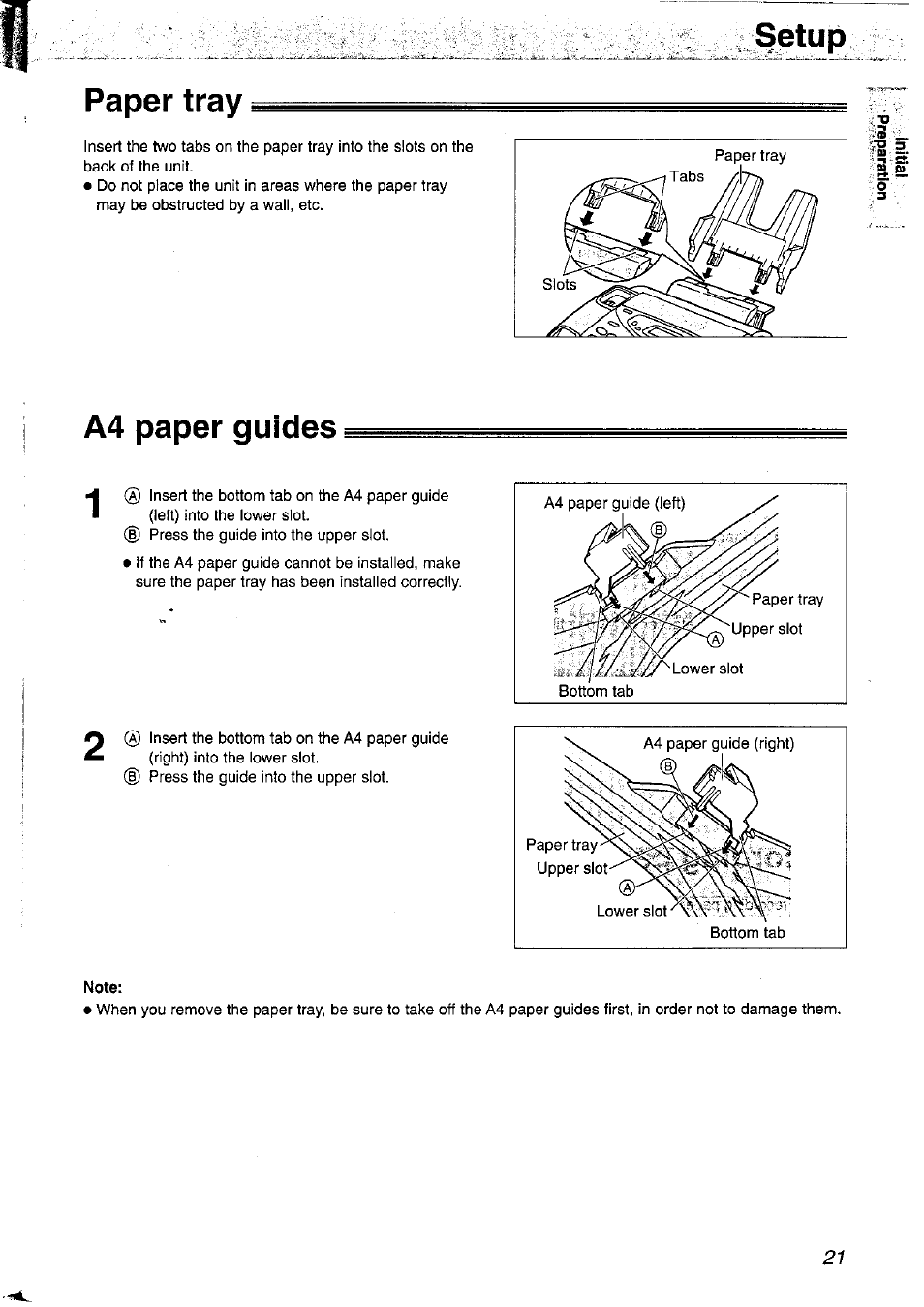 Paper tray, A4 paper guides, Note | Panasonic KX-FP121NZ User Manual | Page 21 / 124