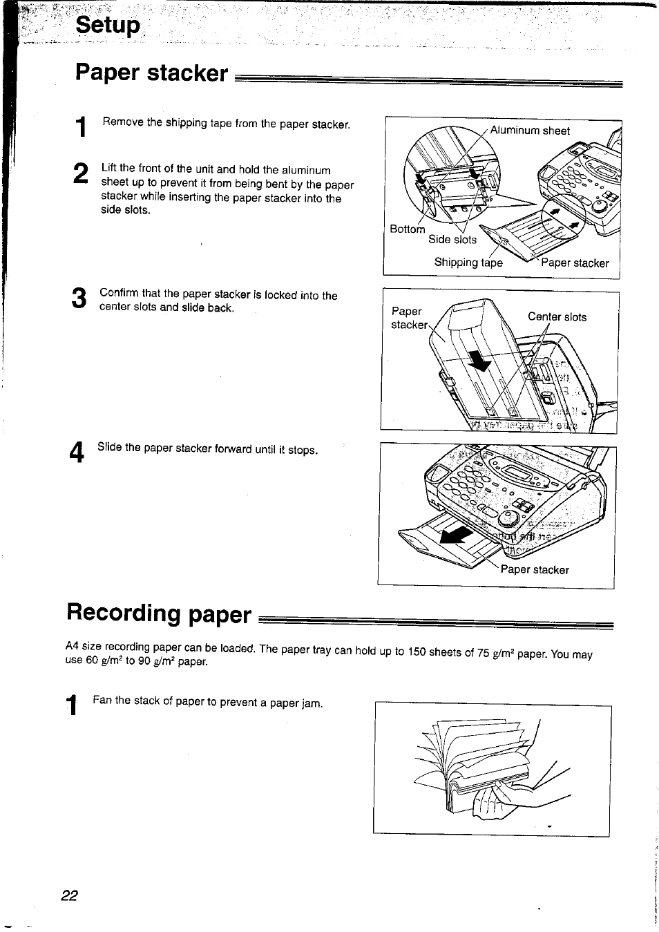 Paper stacker, Recording paper | Panasonic KX-FP121NZ User Manual | Page 22 / 124