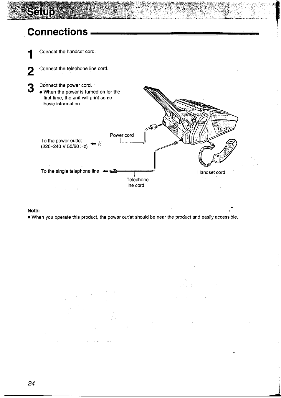 Connections, Note | Panasonic KX-FP121NZ User Manual | Page 24 / 124