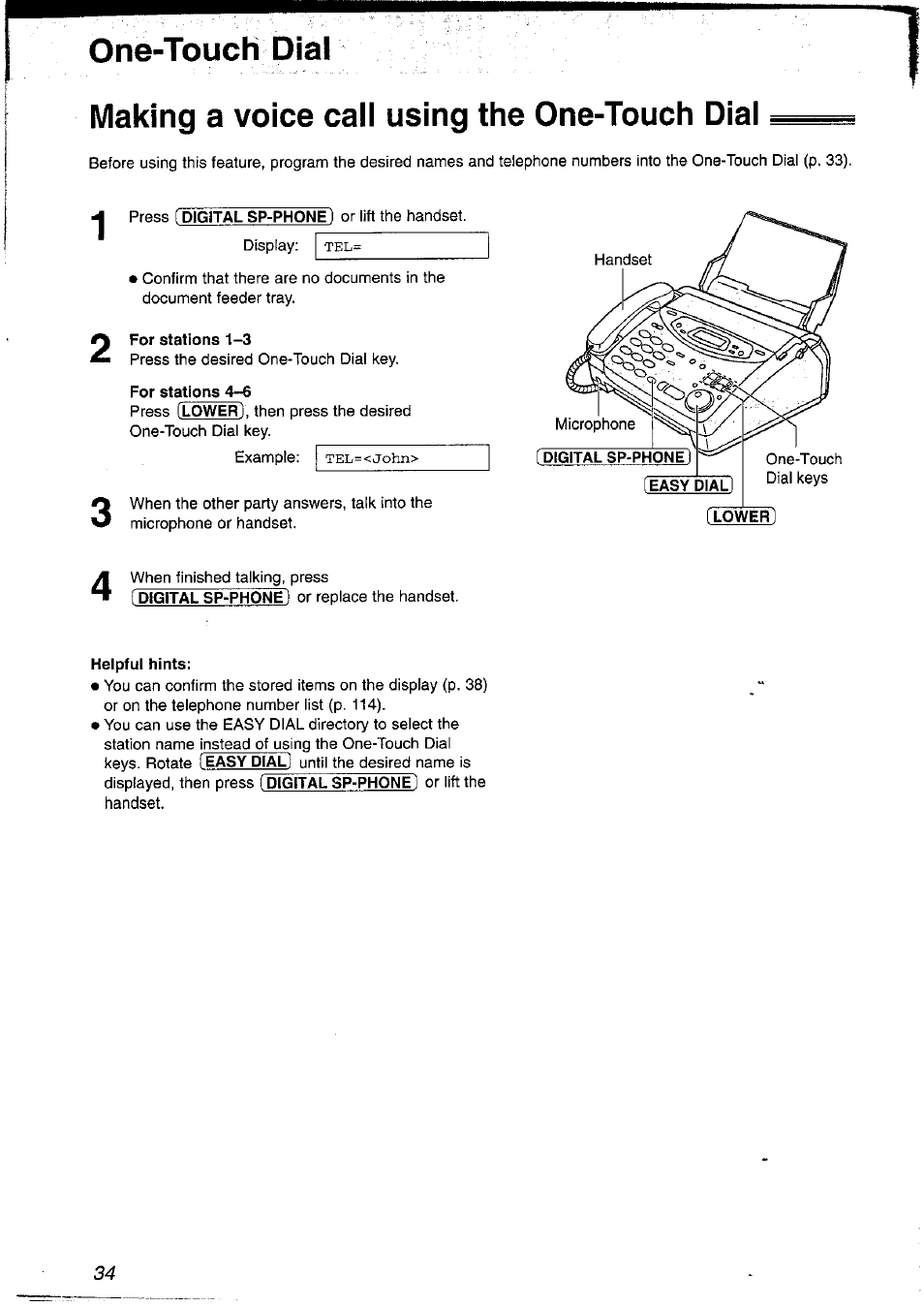 One-touch dial, Making a voice call using the one-touch dial, Lower | Panasonic KX-FP121NZ User Manual | Page 34 / 124