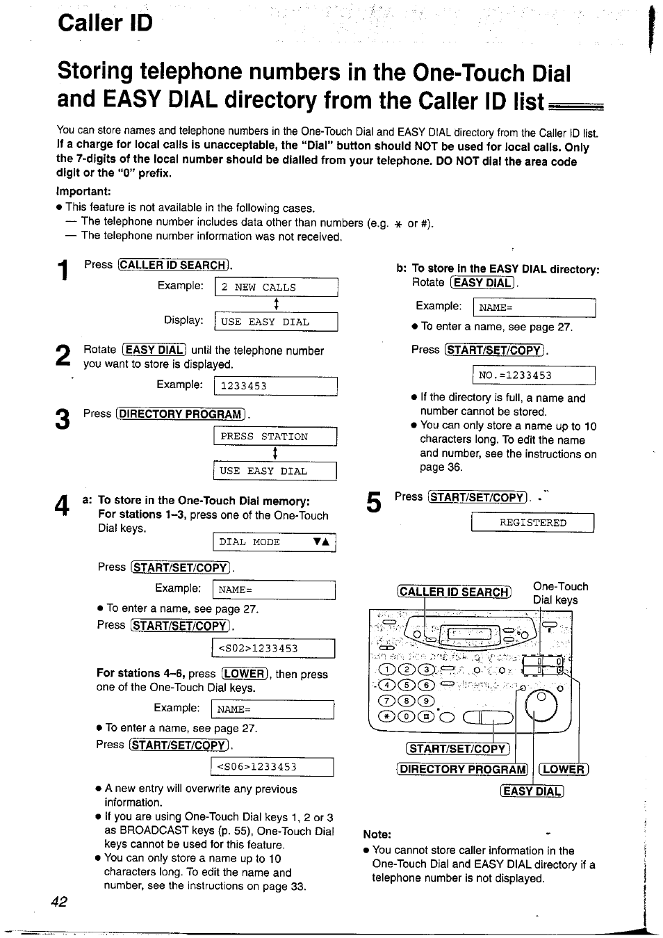 Press [directory program, Start/set/copy), Directory program) | Lower), Easy dial), Caller id | Panasonic KX-FP121NZ User Manual | Page 42 / 124