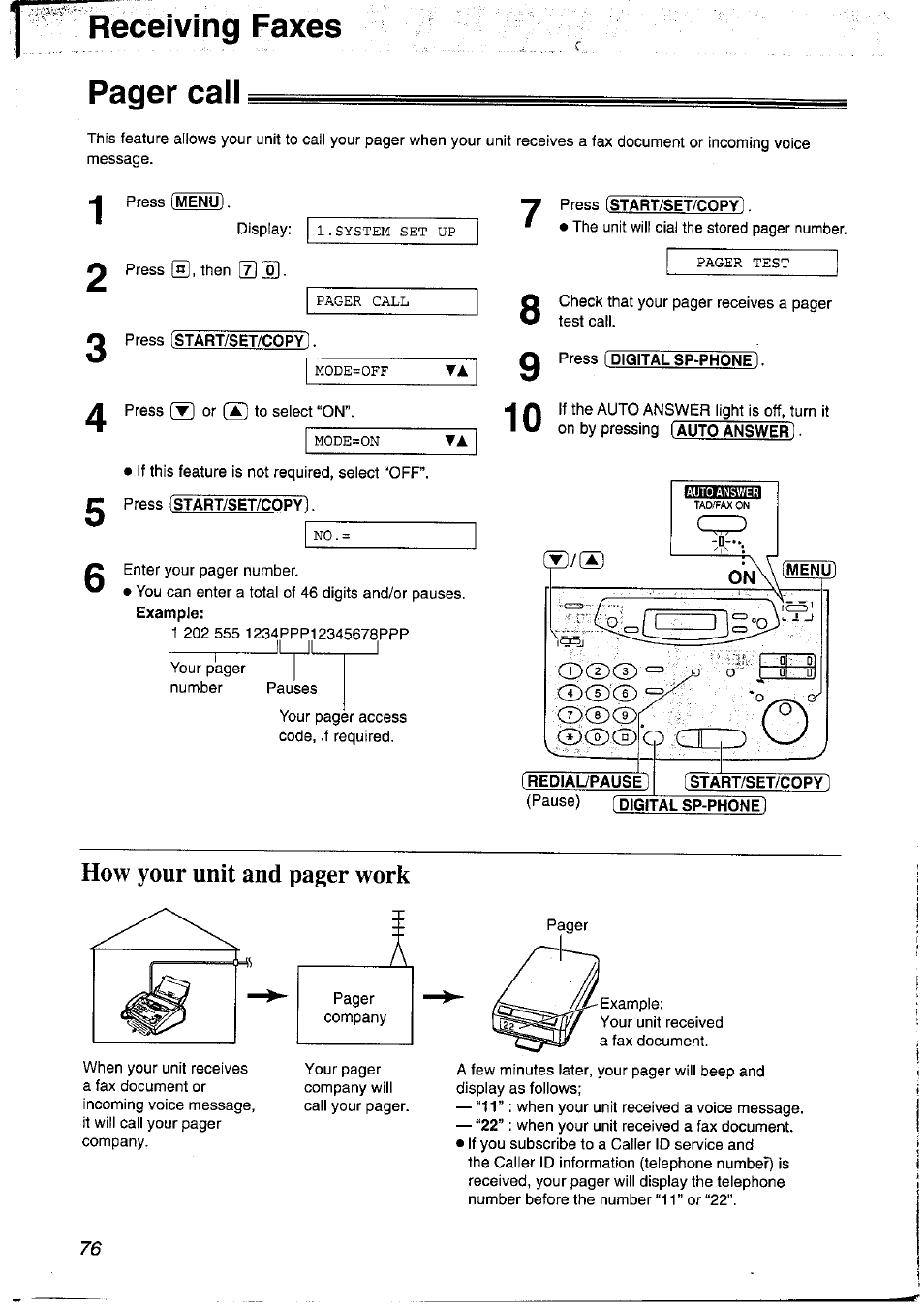 Receiving faxes pager cali | Panasonic KX-FP121NZ User Manual | Page 76 / 124