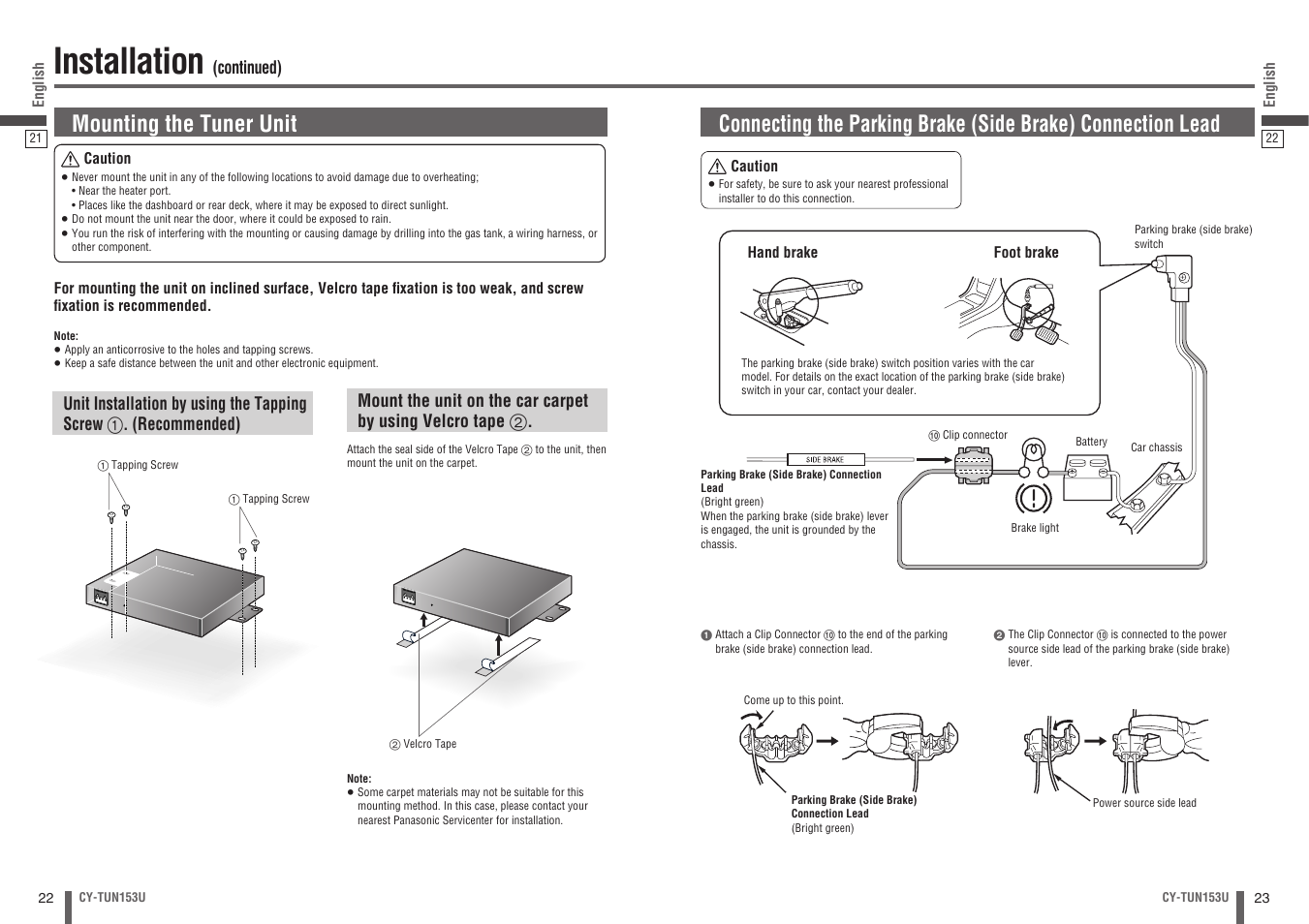 Installation, Mounting the tuner unit | Panasonic CY-TUN153U User Manual | Page 12 / 52