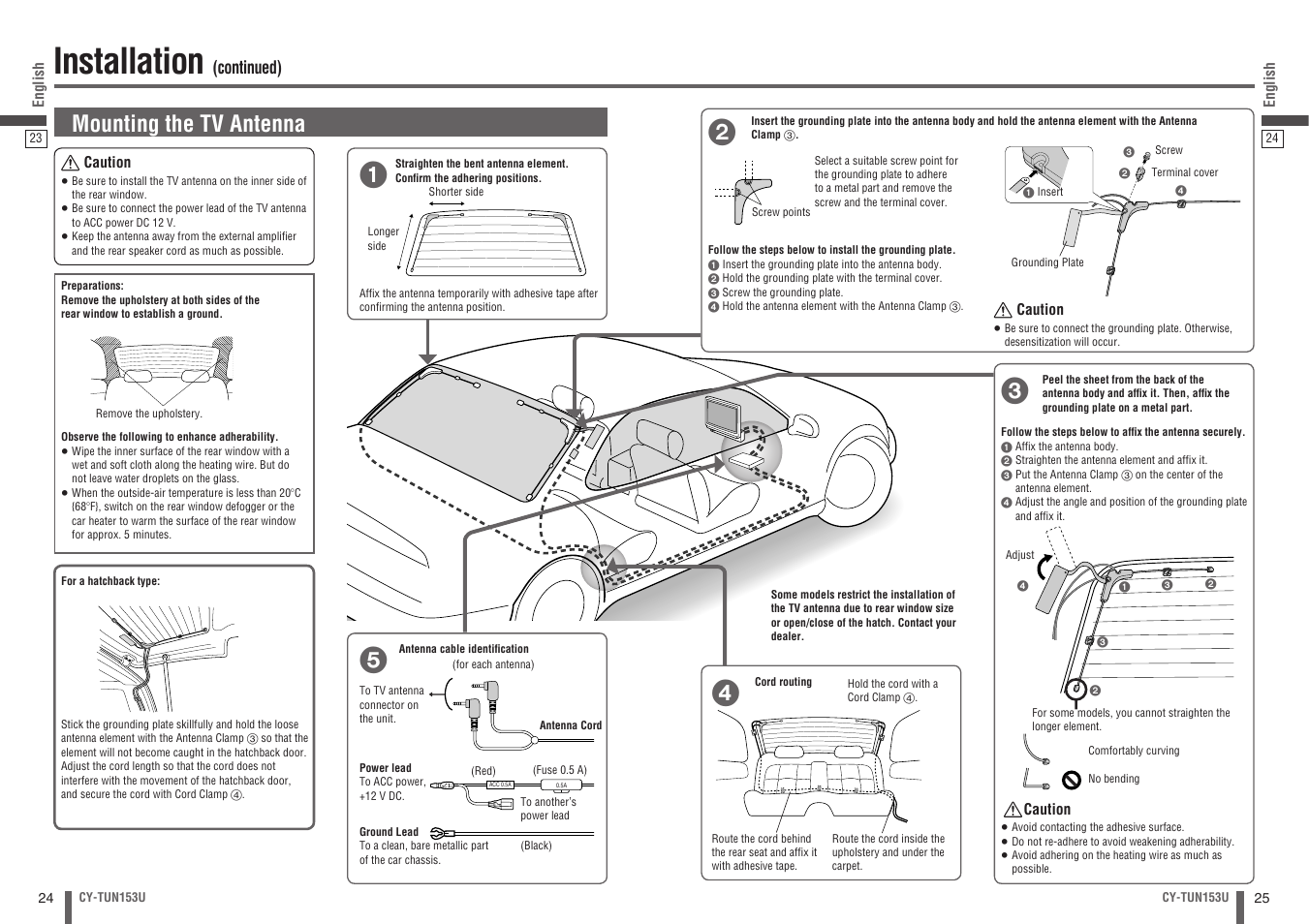 Installation, Mounting the tv antenna | Panasonic CY-TUN153U User Manual | Page 13 / 52