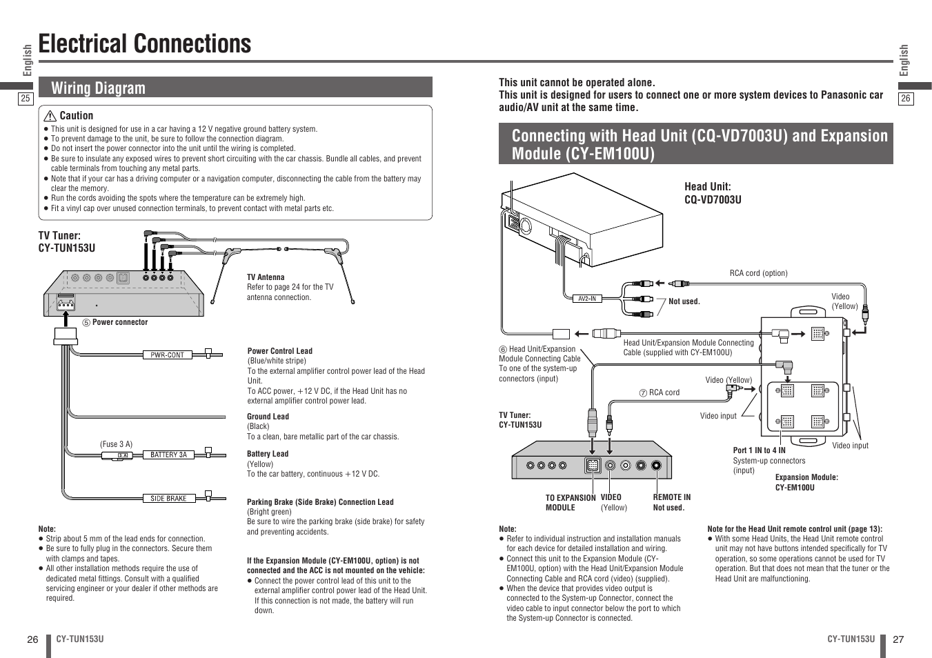 Electrical connections, Wiring diagram | Panasonic CY-TUN153U User Manual | Page 14 / 52