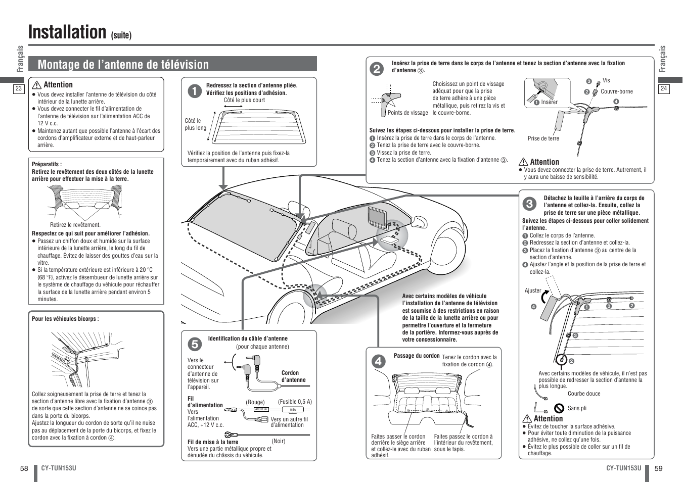 Installation, Montage de l’antenne de télévision | Panasonic CY-TUN153U User Manual | Page 30 / 52