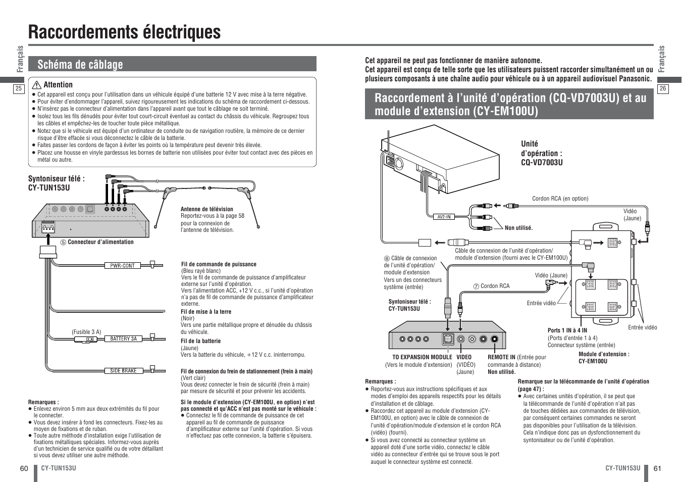 Raccordements electriques, Raccordements électriques, Schéma de câblage | Panasonic CY-TUN153U User Manual | Page 31 / 52