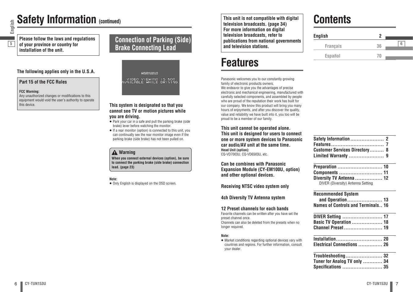 Panasonic CY-TUN153U User Manual | Page 4 / 52