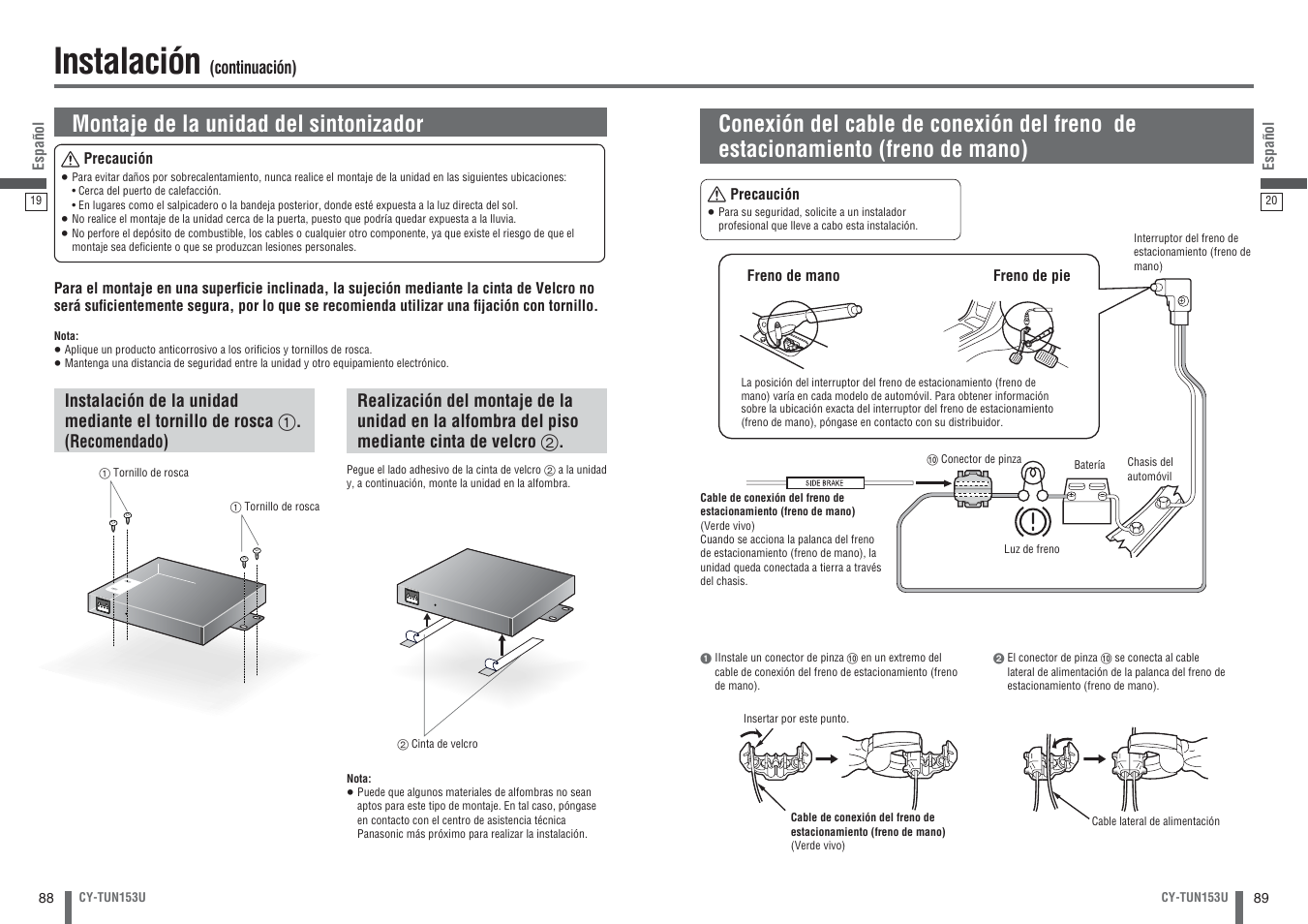 Instalación, Montaje de la unidad del sintonizador | Panasonic CY-TUN153U User Manual | Page 45 / 52