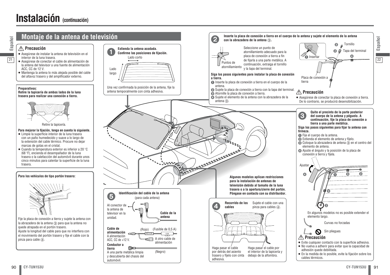 Instalación, Montaje de la antena de televisión | Panasonic CY-TUN153U User Manual | Page 46 / 52