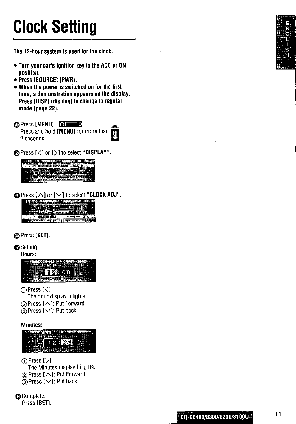Clock setting | Panasonic CQ-C8300U User Manual | Page 11 / 176