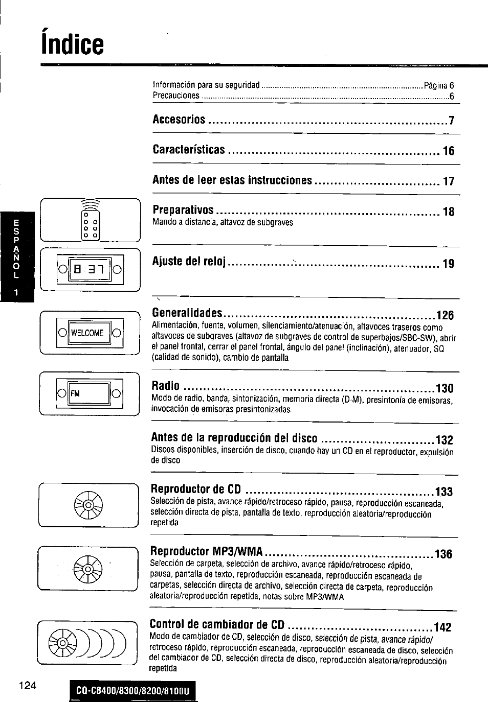 Indice | Panasonic CQ-C8300U User Manual | Page 124 / 176