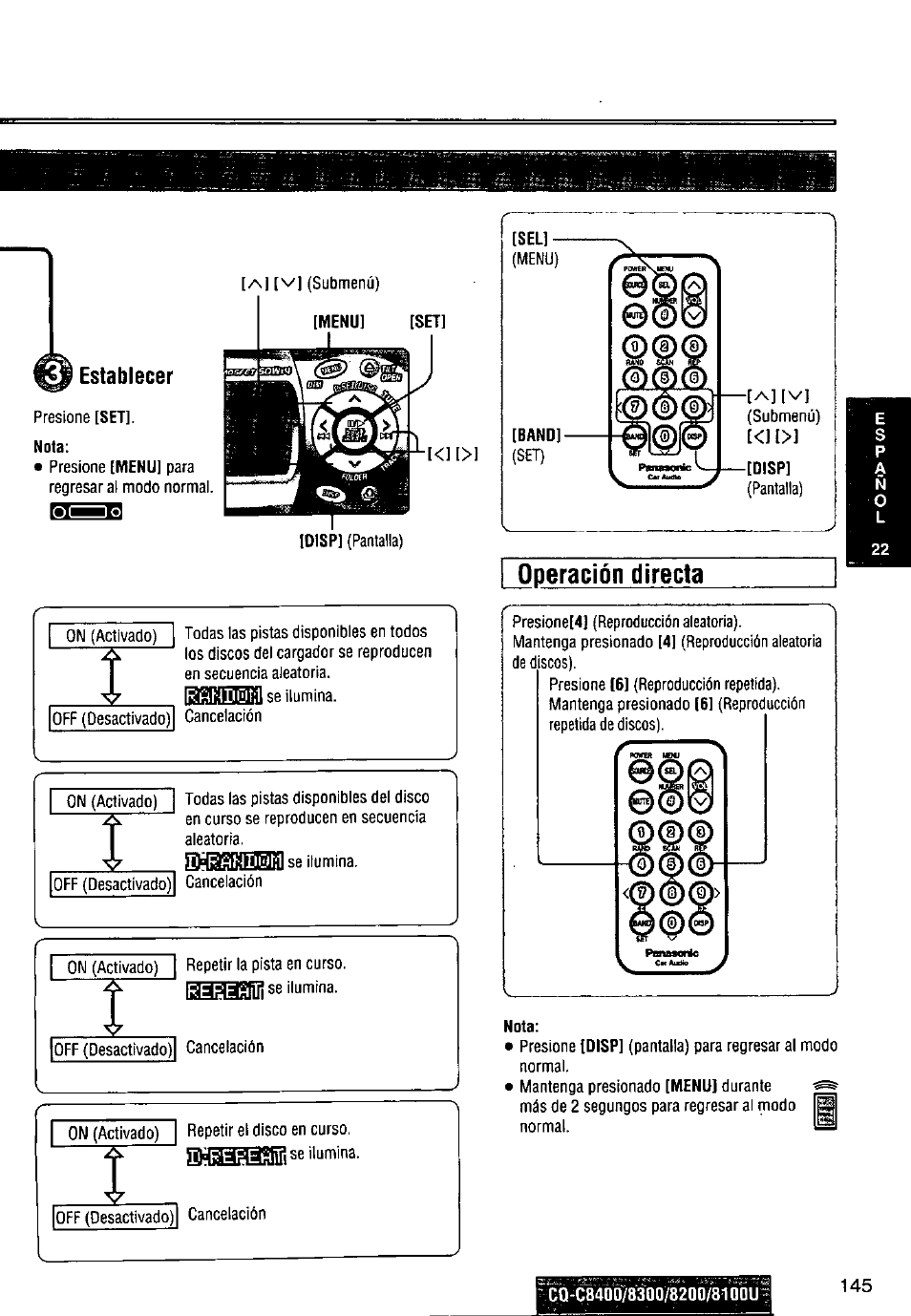 I operación directa | Panasonic CQ-C8300U User Manual | Page 145 / 176