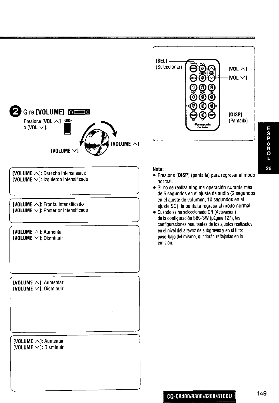 Q gire [volume]. s | Panasonic CQ-C8300U User Manual | Page 149 / 176