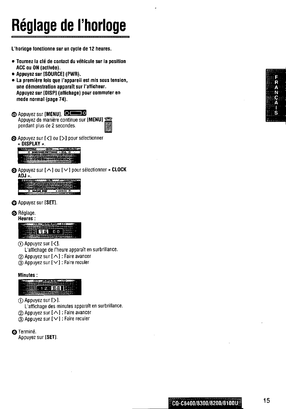 Réglage de l’horloge | Panasonic CQ-C8300U User Manual | Page 15 / 176
