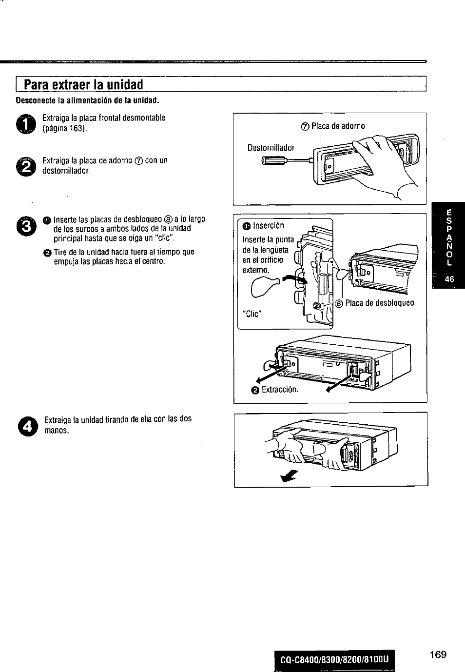 Para extraer la unidad | Panasonic CQ-C8300U User Manual | Page 169 / 176
