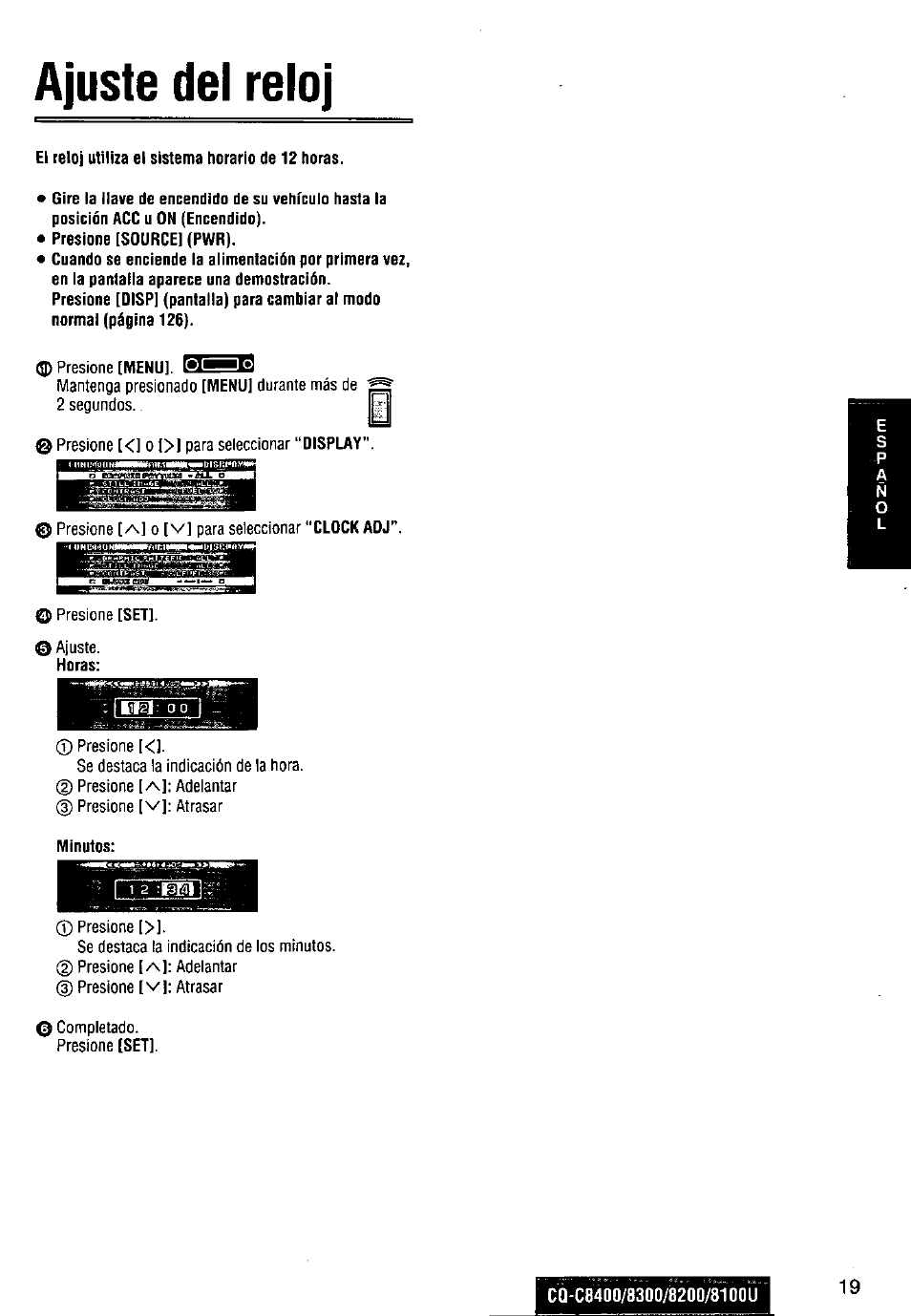 Ajuste del reloj | Panasonic CQ-C8300U User Manual | Page 19 / 176