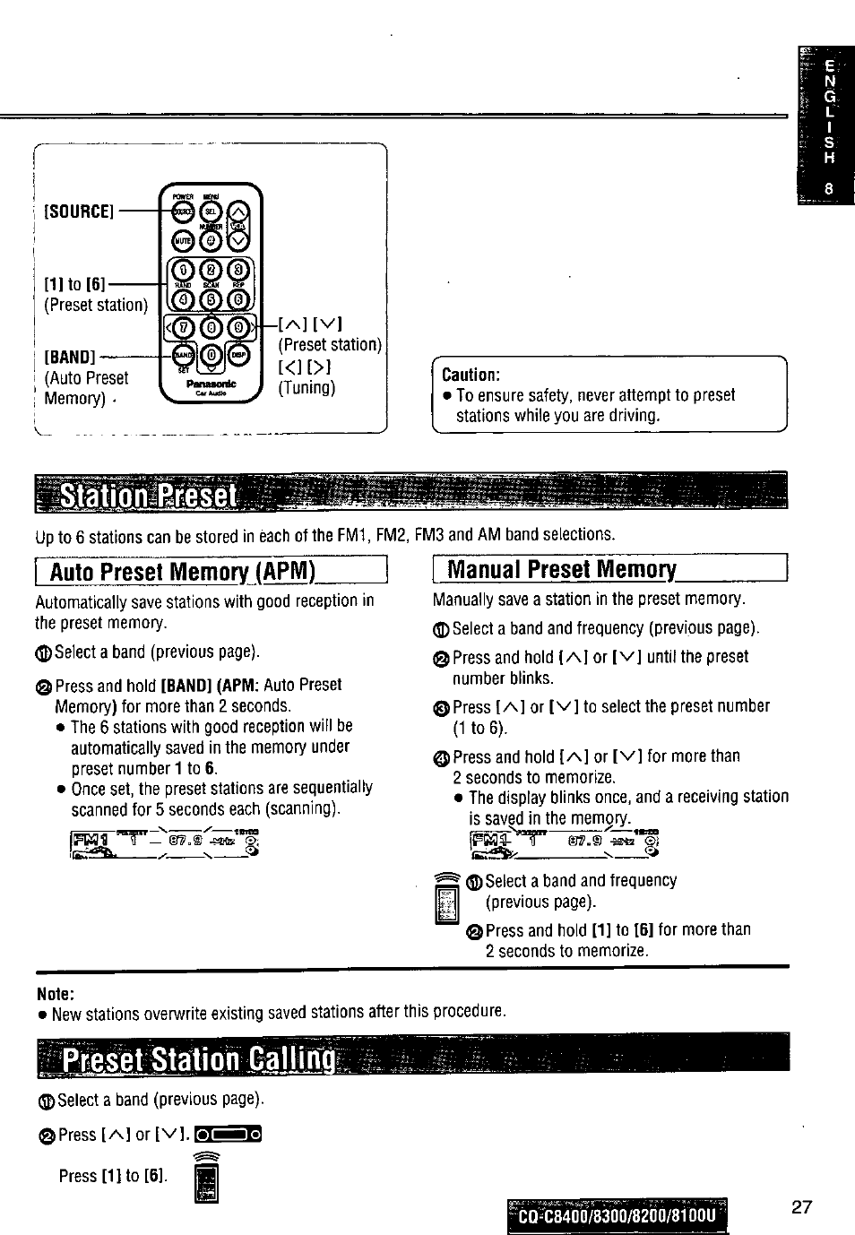 Auto preset memory (арм) | Panasonic CQ-C8300U User Manual | Page 27 / 176