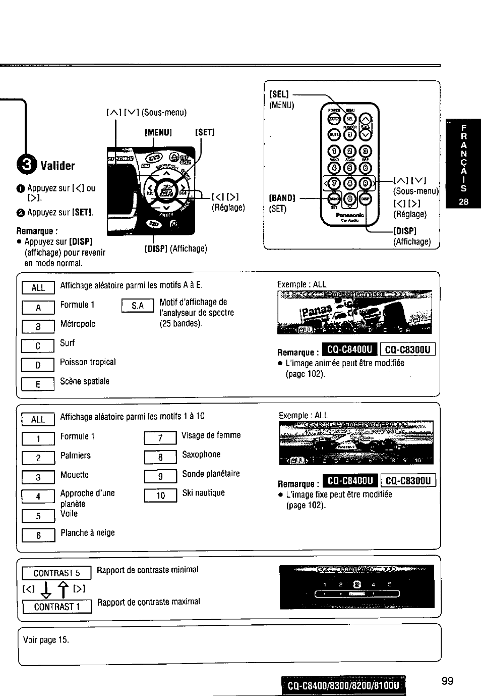 Valider, Remarque | Panasonic CQ-C8300U User Manual | Page 99 / 176