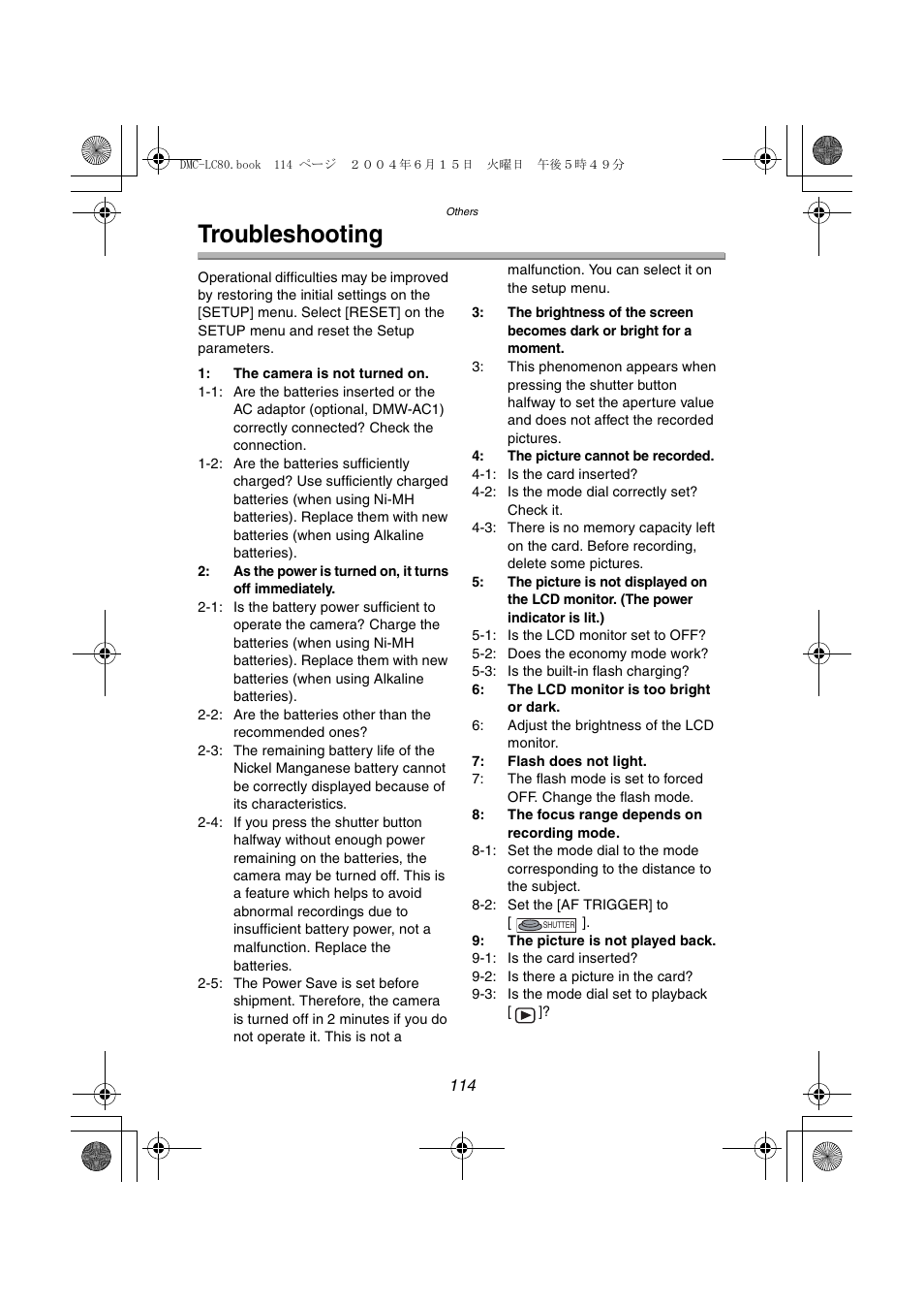 Troubleshooting | Panasonic DMC-LC70PP User Manual | Page 114 / 128