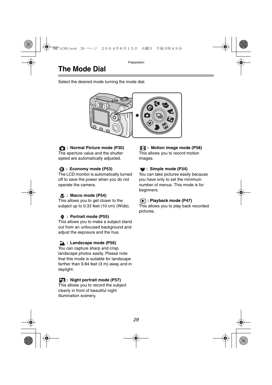 The mode dial | Panasonic DMC-LC70PP User Manual | Page 29 / 128
