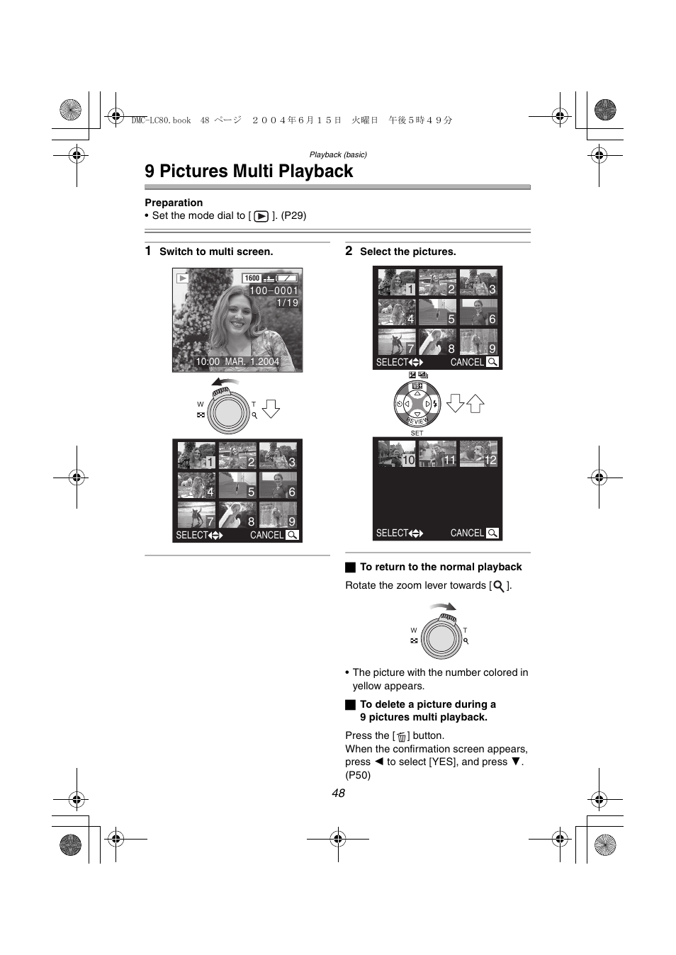 9 pictures multi playback | Panasonic DMC-LC70PP User Manual | Page 48 / 128