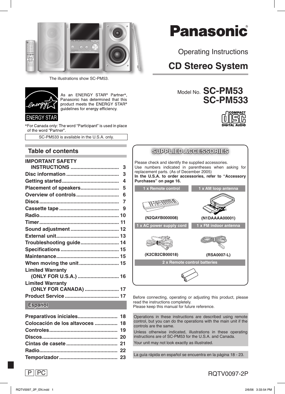 Panasonic SCPM533 User Manual | 24 pages