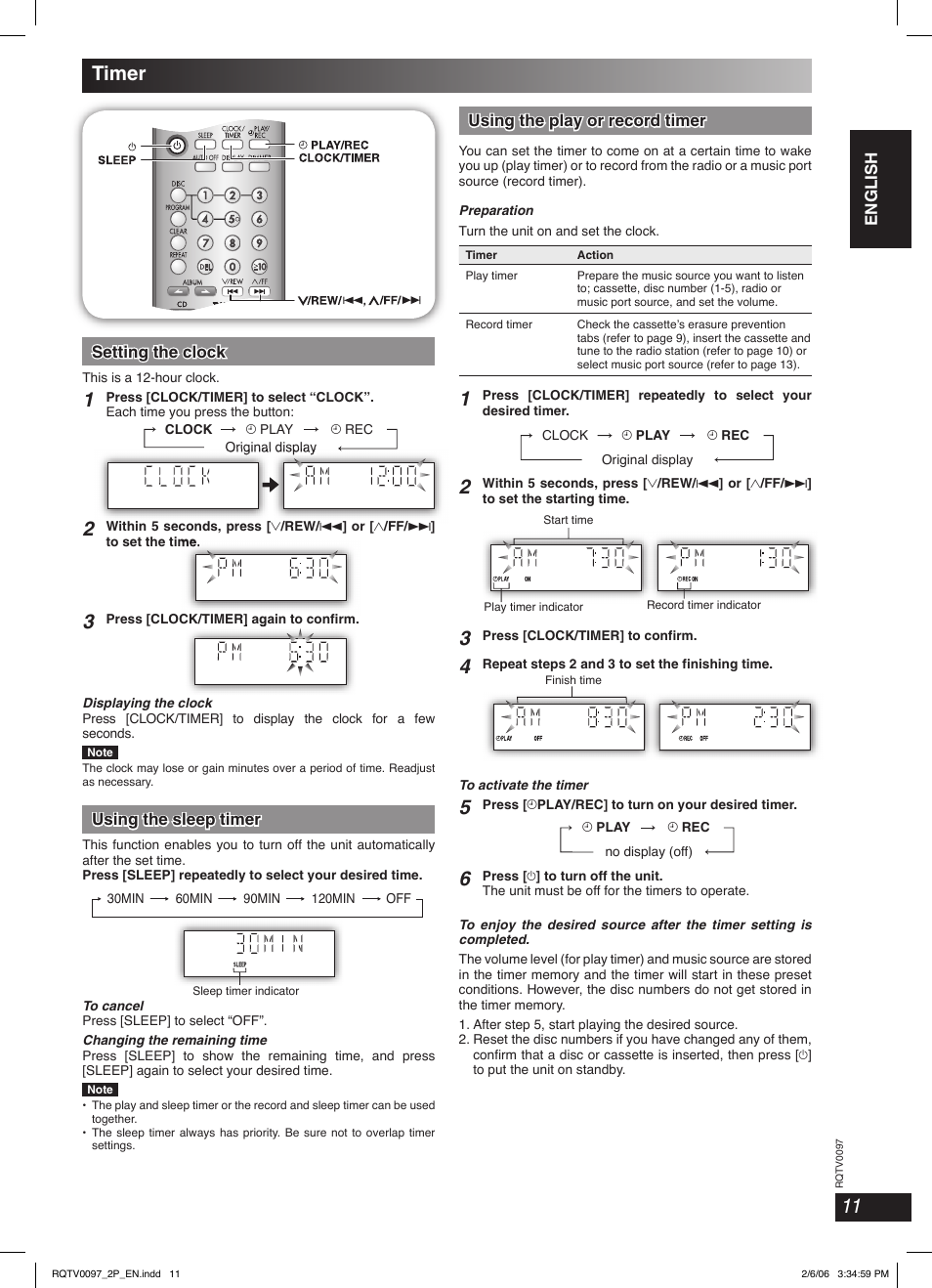 Timer | Panasonic SCPM533 User Manual | Page 11 / 24