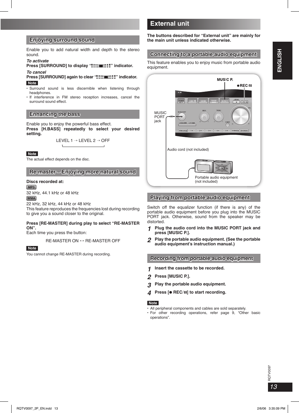 External unit | Panasonic SCPM533 User Manual | Page 13 / 24