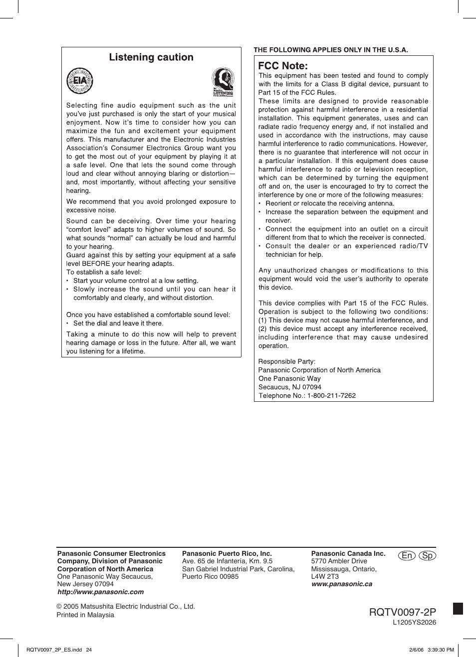 En sp | Panasonic SCPM533 User Manual | Page 24 / 24