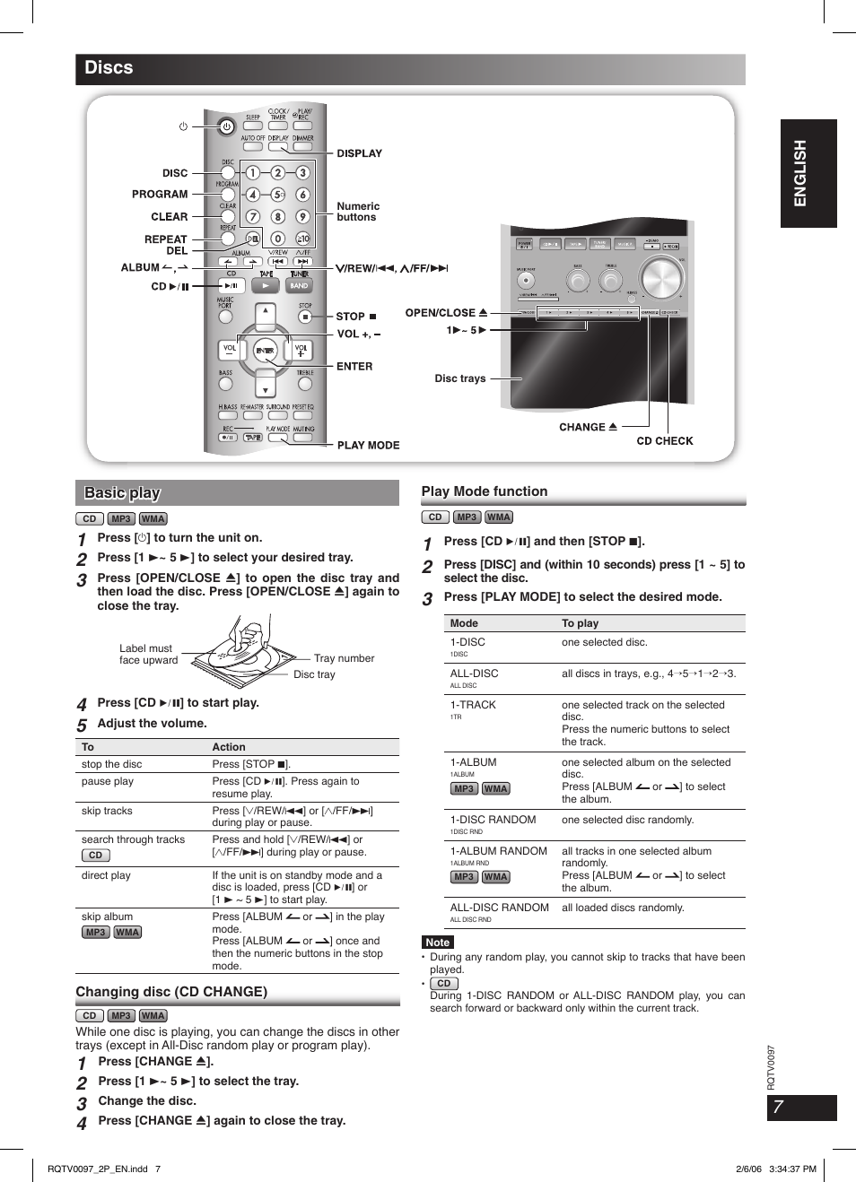 Discs, English english english basic play basic play | Panasonic SCPM533 User Manual | Page 7 / 24