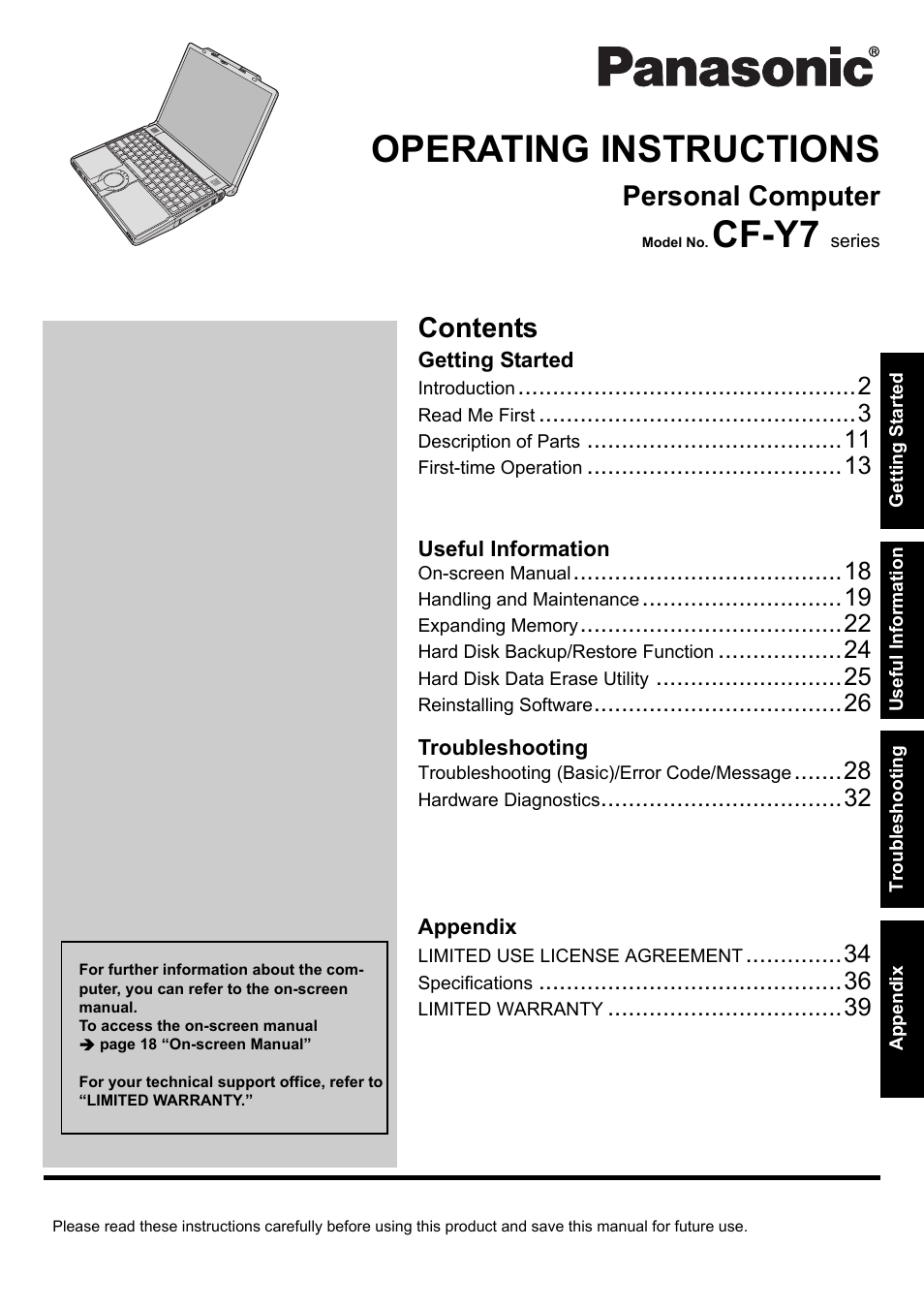 Panasonic CF-Y7 series User Manual | 44 pages