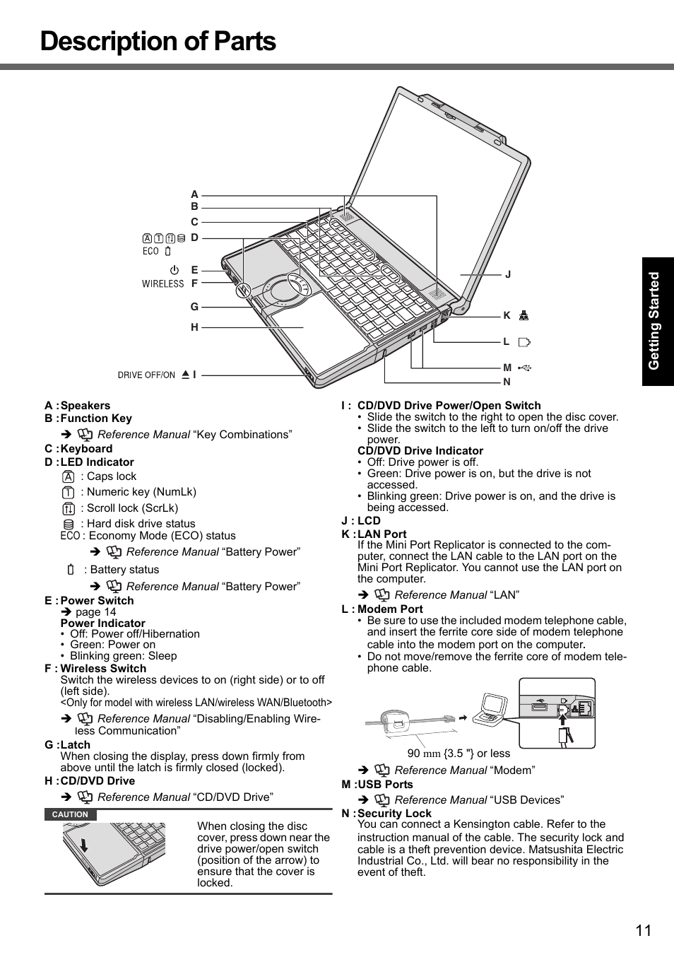 Description of parts | Panasonic CF-Y7 series User Manual | Page 11 / 44