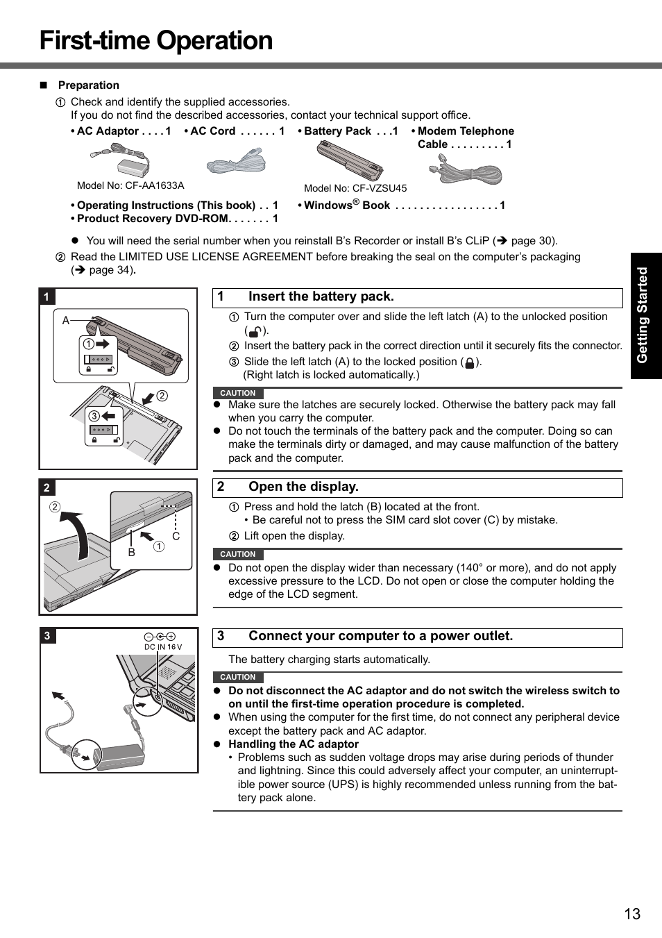 First-time operation | Panasonic CF-Y7 series User Manual | Page 13 / 44