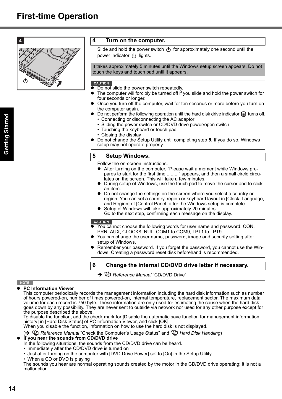 First-time operation | Panasonic CF-Y7 series User Manual | Page 14 / 44