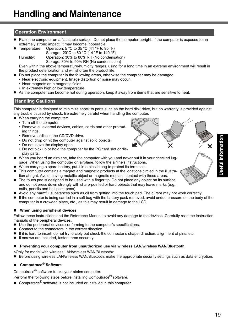 Handling and maintenance | Panasonic CF-Y7 series User Manual | Page 19 / 44