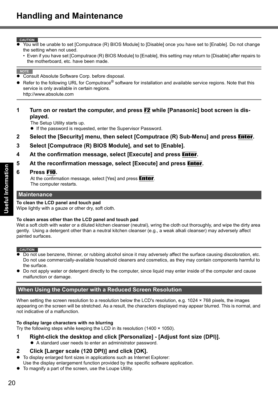 Handling and maintenance | Panasonic CF-Y7 series User Manual | Page 20 / 44