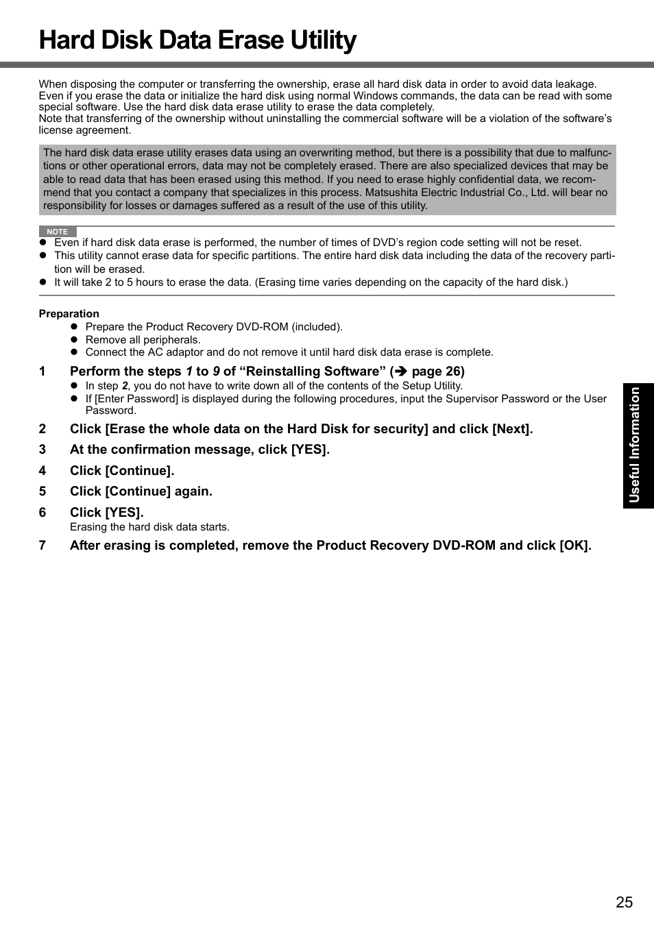 Hard disk data erase utility | Panasonic CF-Y7 series User Manual | Page 25 / 44