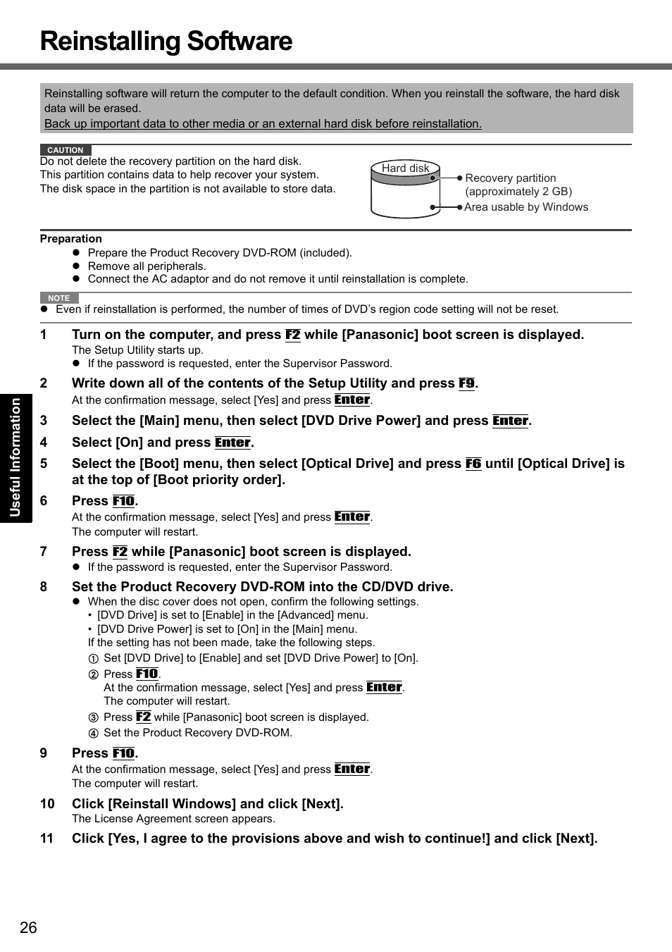 Reinstalling software | Panasonic CF-Y7 series User Manual | Page 26 / 44